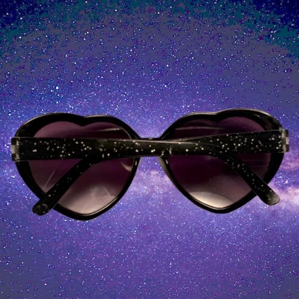 Girls Heart Shaped Sunglasses Black Glitter Frames & Purple Lenses